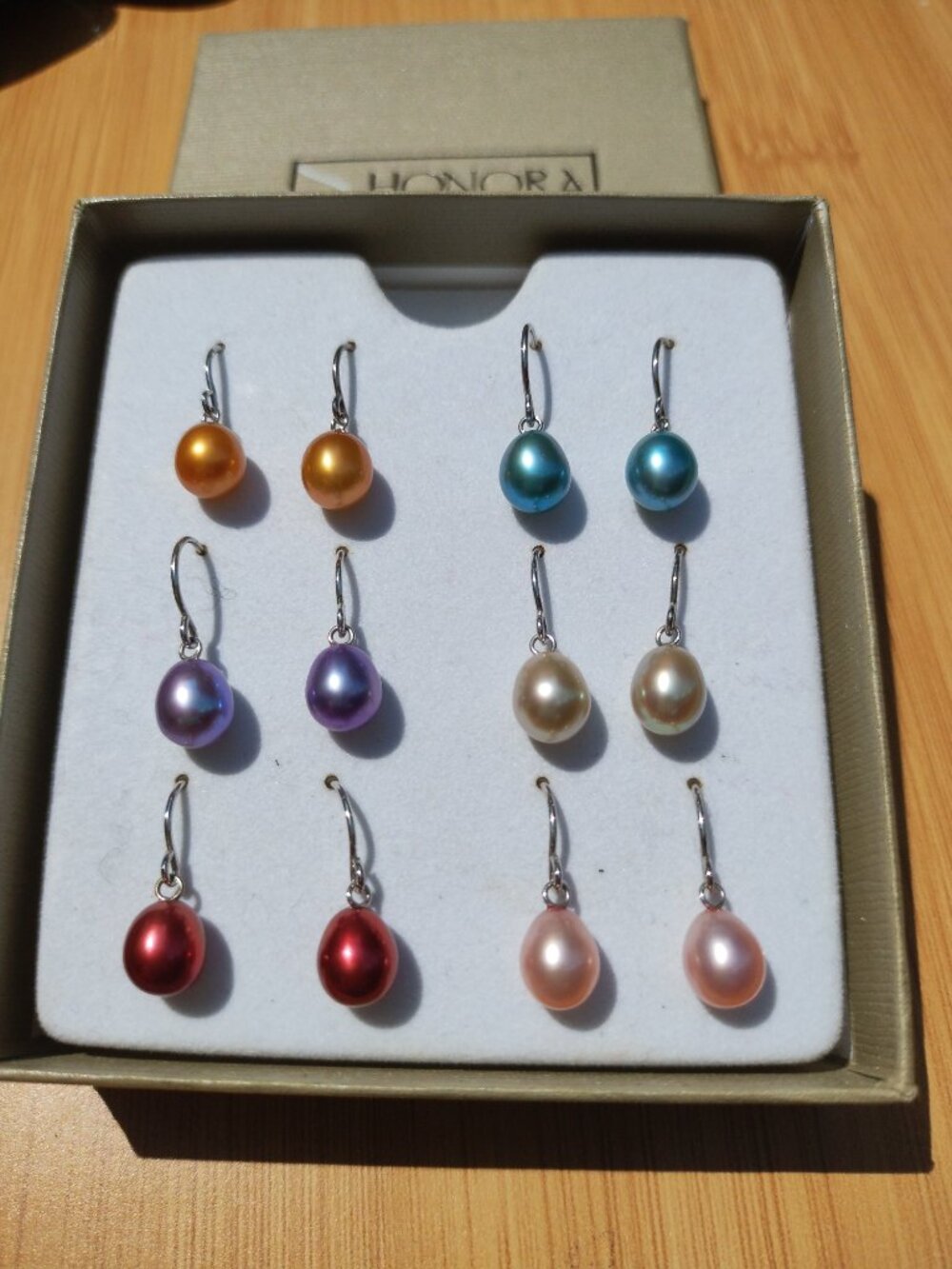 HONORA 925 Sterling Silver Pearl 7MM Drop Multi Color hook earrings set 6 pairs - Picture 4 of 4